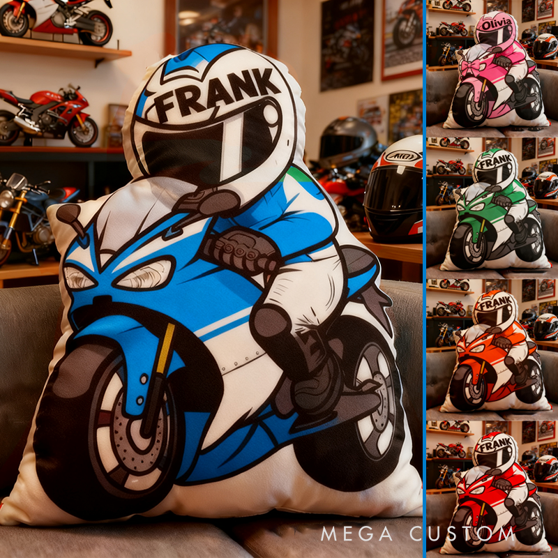 Personalized Biker Shaped Pillow Custom Name Cushion Gift for Motorcyclists and Motorcycle Enthusiasts