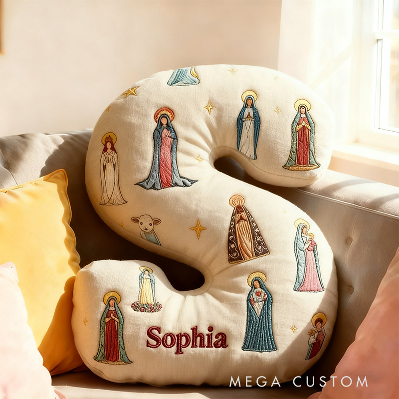 Personalized Mother of God Pray for us Graphic 3D Print Letter Pillow with Custom Name Home Decor Christian Pillow Religious Gift for Kids Adults