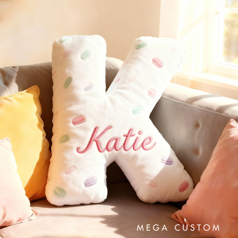 Personalized Macaron Alphabet Throw Pillow Graphic 3D Print Letter and Numbers Pillow with Name for Kids Baker Birthday Gift