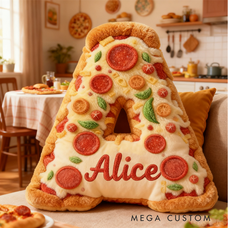 Personalized Delicious Pizza Initial Name Pillow Christmas Gift for Kids