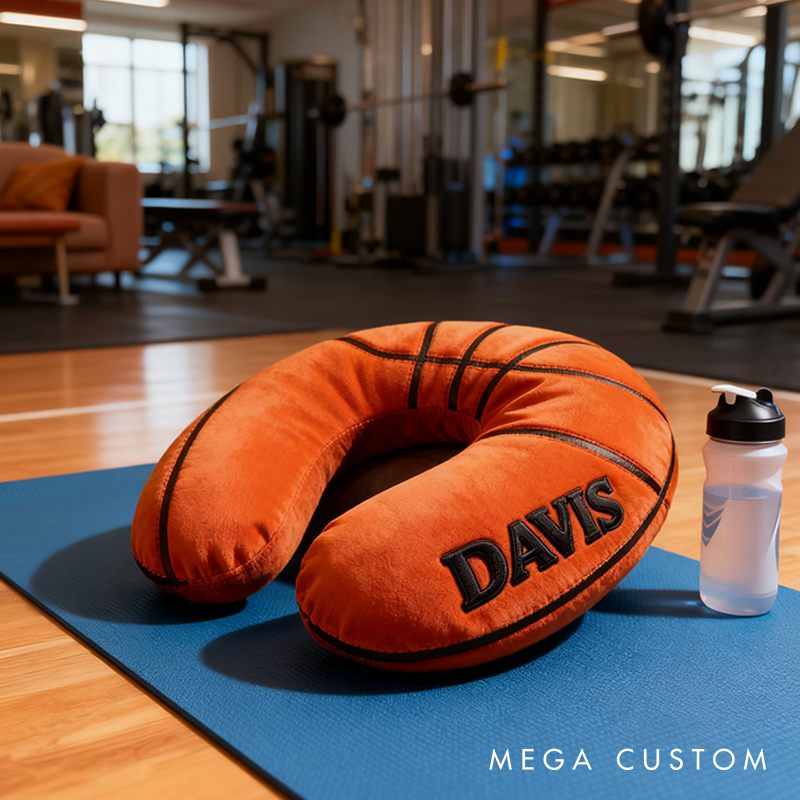 Personalized Basketball U-Shaped Pillow with Custom Name for Sports Fans and Travelers