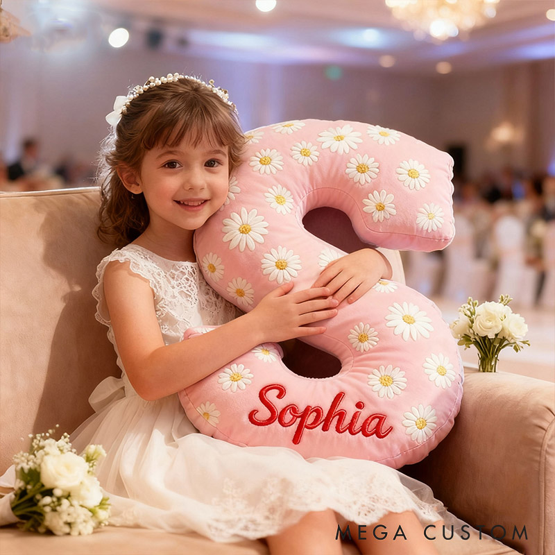 Personalized Flower Girl Daisy Flower Letter Pillow Custom Girl Name Cushion Wedding Gift for Flower Girl Christmas Gift for Girlfriend Wife
