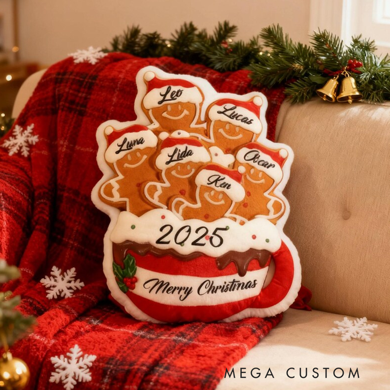 Personalized Gingerbread Family Pillow Custom Name Xmas Cushion Holiday Decor Gift Gingerbread Mug Pillow Merry Christmas 2025