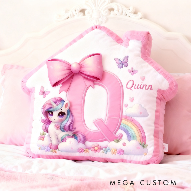 Personalized House Pillow Pink House-Shaped 26 Letters Custom Name Design for Girl's Bedroom Decor and Gift Idea Graphic 3D Print