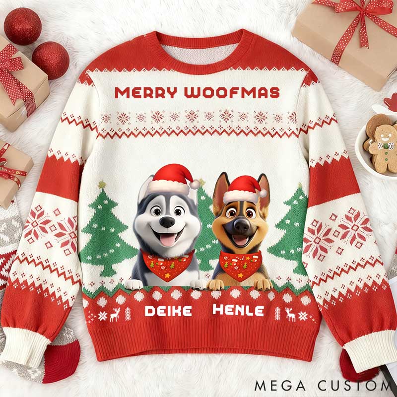Personalized Dog Lover Merry Woofmas Ugly Sweatshirt