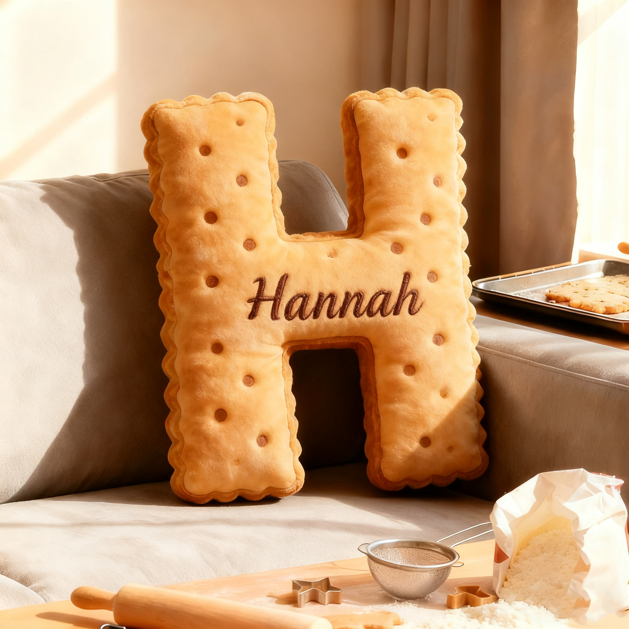 Personalized Cookie Letter Pillow Custom Graphic 3D Print Alphabet Initial Throw Pillow with Name for Baker Chef Christmas Baker Gift Baking Lover