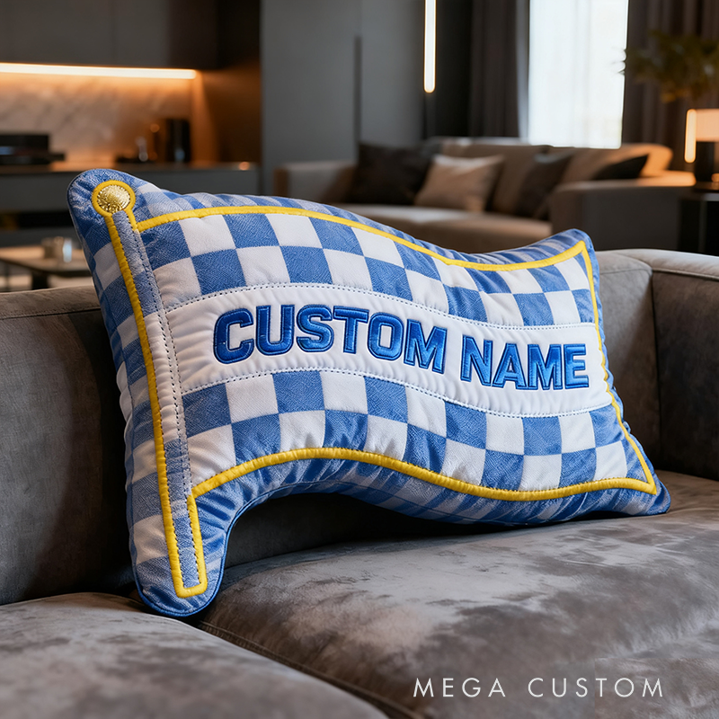 Personalized Racing Checkered Flag Pillow Custom Name 3D Graphic Print Cushion Gift for Racers and Racing Lovers