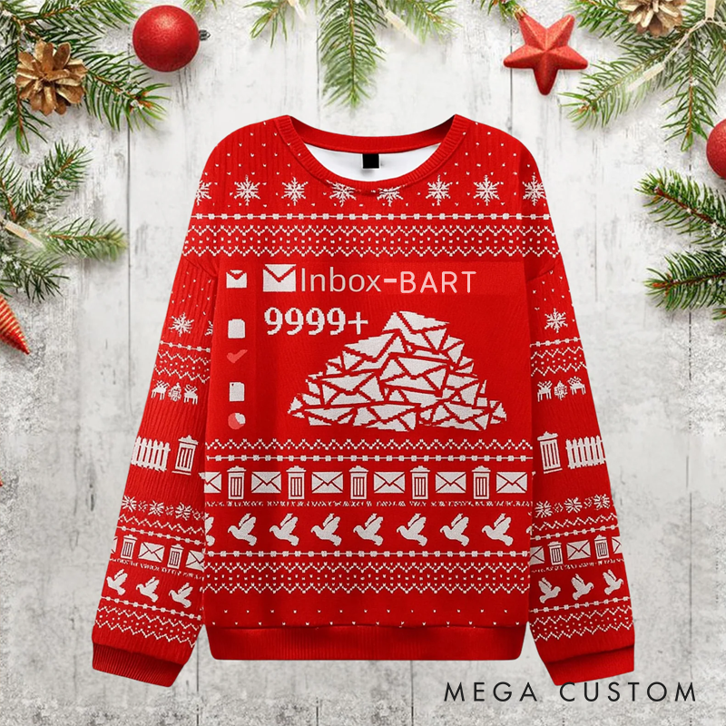 Personalized Inbox 9999+Ugly Christmas Sweaters Funny Work Jumper Sweater Tech Office Holiday Gift Email Pile Programmer Nerd Ugly Christmas Sweaters