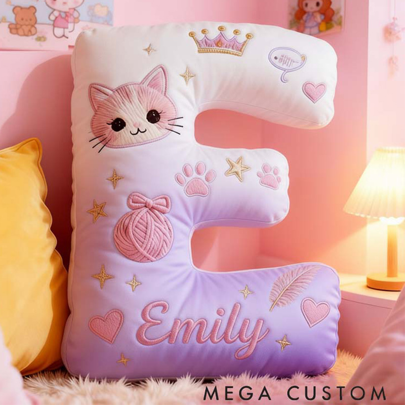 Personalized Cat Lover Purple Cat Letter Pillow Graphic 3D Print Pillow