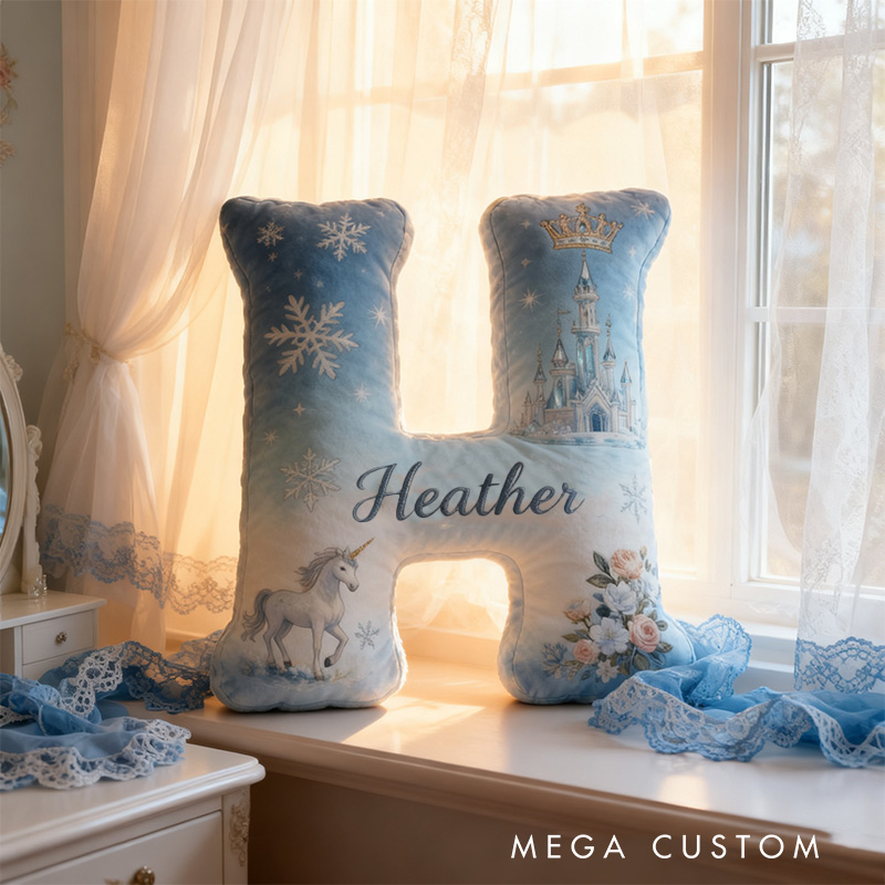 Personalized Graphic 3D Print Cartoon Ice Fairy Tale Alphabet Shaped Pillow for Cartoon Lovers Initial Pillow Christmas Gift for Kids