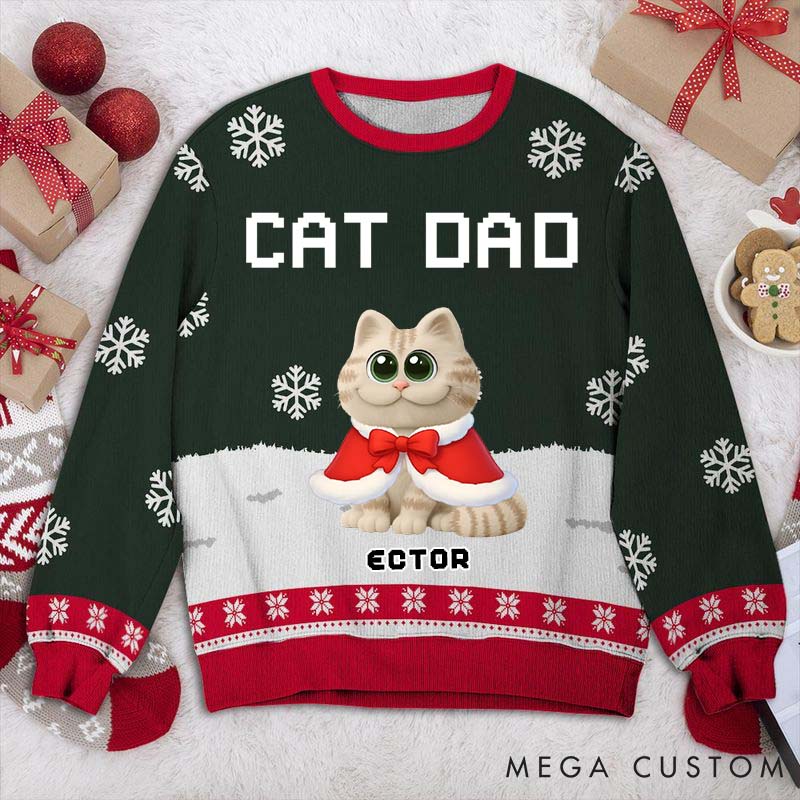 Personalized Cat Lover Cat Dad Winter Christmas Ugly Sweater