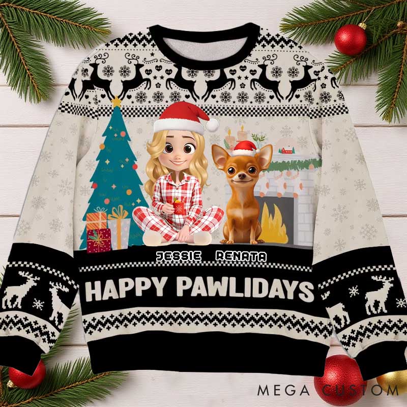 Personalized Dog Lover Happy Pawlidays to You Christmas Ugly Sweater