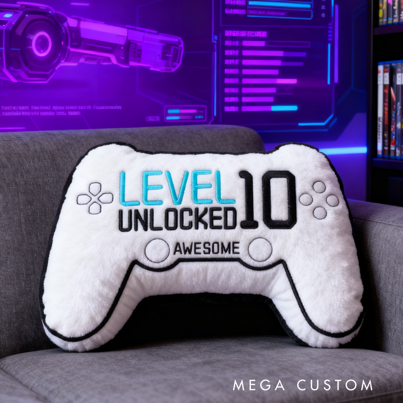 Personalized Level 10 Unlocked Awesome Gaming Controller Pillow Custom Gamer Lover Pillow Gift for Game Geek