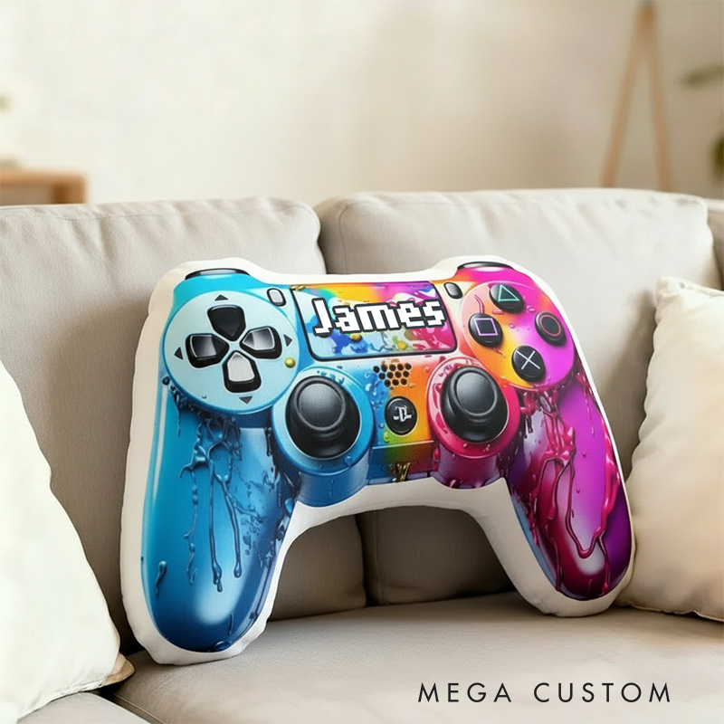 Personalized Graphic 3D Print Ink Style Game Controller Shaped Pillow for Game Lovers Plush Pillow Christmas Gift for Kids