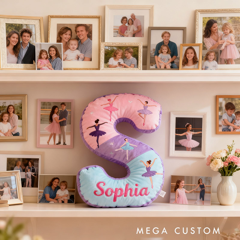 Personalized Graphic 3D Print Ballet Dancers Pillow With Your Own Name Soft Stuffed Toy for Kids Unique Decorative Cushion for Girls' Room