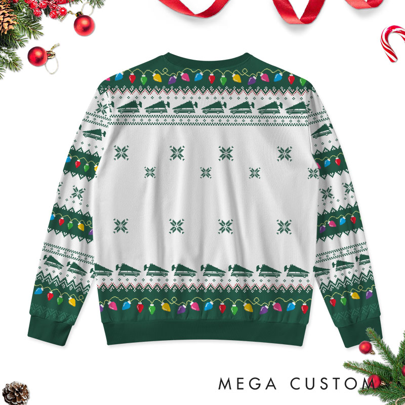 Personalized Funny Couple Bend Over and I'll Show You Christmas Ugly Sweater Custom Couple Face Photo Xmas Matching Crewneck Sweater for Husband Wife