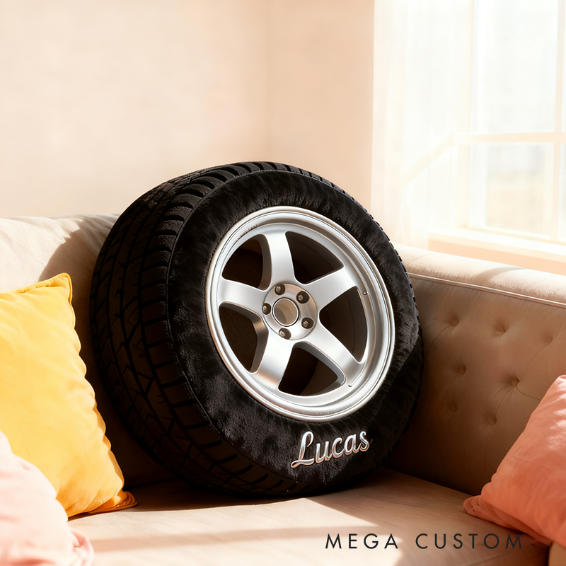Personalized Racing Tire Throw Pillow Custom Name Graphic 3D Print Design Cushion Gift for Racers and Racing Lovers