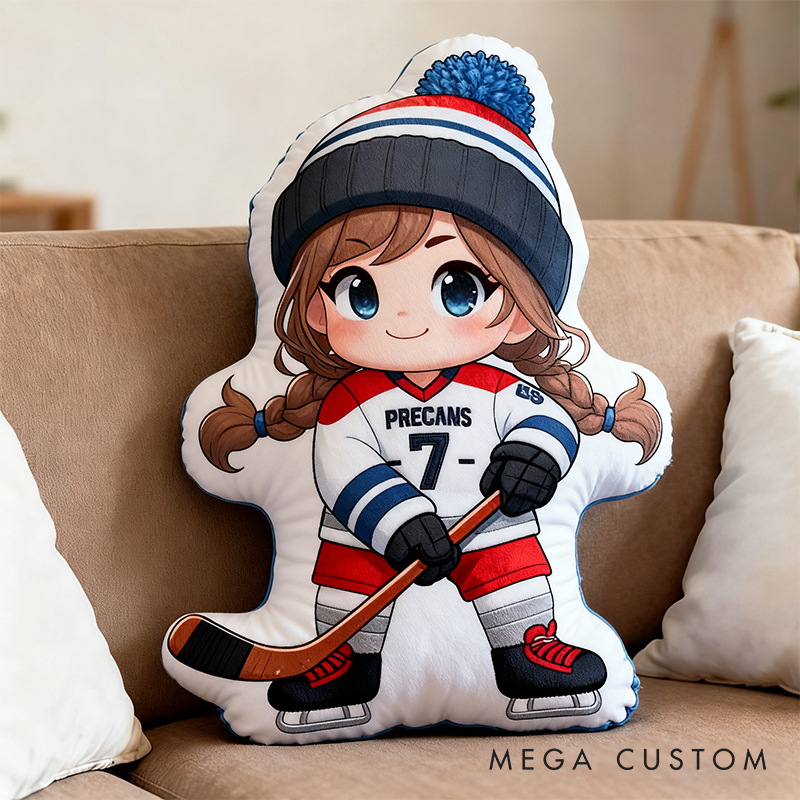 Personalized Cute Ice Hockey Themed Pillow with Custom Name and Jersey Number for Kids and Fans