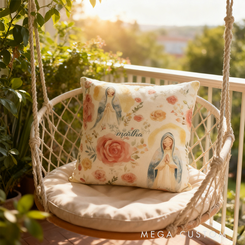 Personalized Vergin Mary Pillow Throw Pillow Cover with Name Home Decor Christian Gift for Family Gift for Jesus Lover