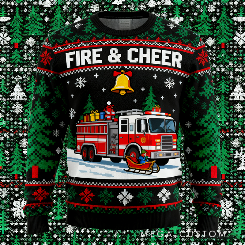 Personalized Christmas Firefighter Ugly Sweater Fireman Xmas Sweater Firefighter Ugly Christmas Sweater Fire Department Sweater For Men