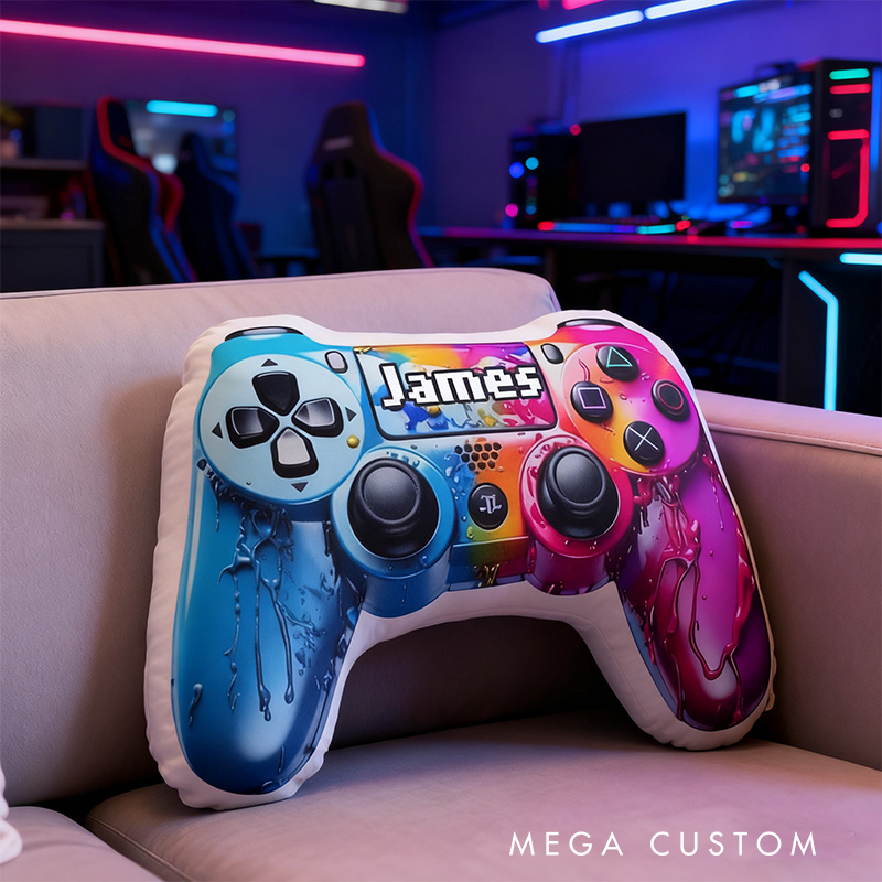 Personalized Graphic 3D Print Ink Style Game Controller Shaped Pillow for Game Lovers Plush Pillow Christmas Gift for Kids