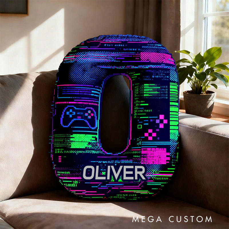 Personalized Graphic 3D Print Glitch Art Style Gamer Shaped Pillow for Game Lovers Plush Pillow Christmas Gift for Kids