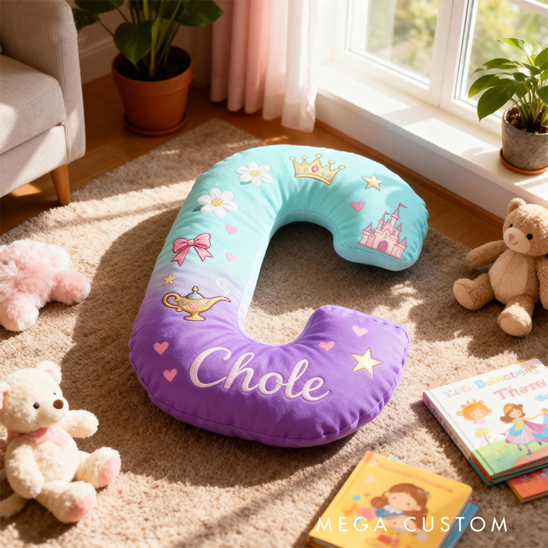 Personalized Graphic 3D Print Cartoon Little Wish Tale Alphabet Shaped Pillow for Cartoon Lovers Initial Pillow Christmas Gift for Kids