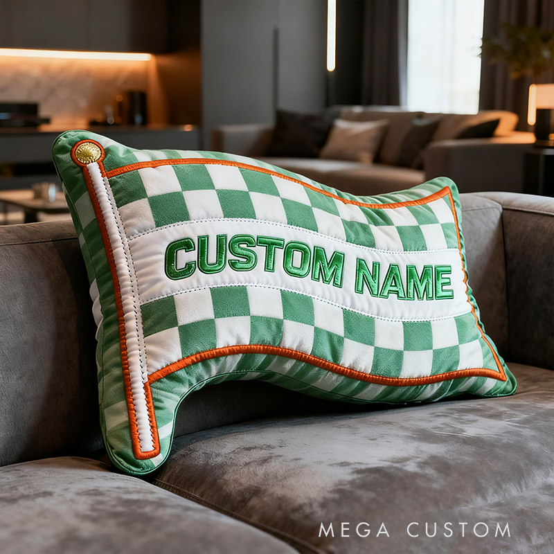 Personalized Racing Checkered Flag Pillow Custom Name 3D Graphic Print Cushion Gift for Racers and Racing Lovers