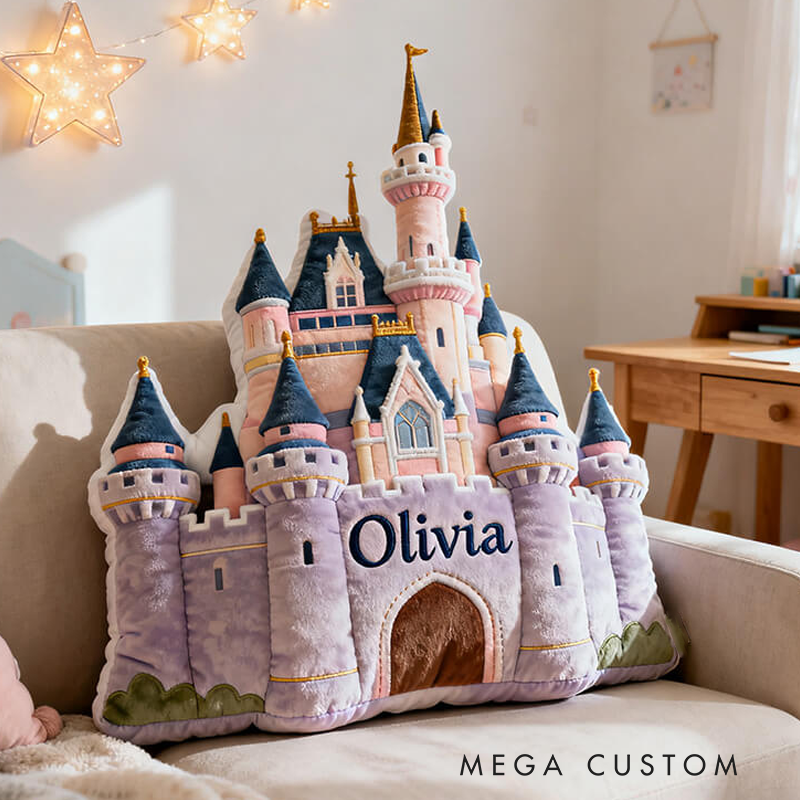 Personalized Cartoon Castle with Name Graphic 3D Print Pillow Christmas Gift for Kids Birthday Gift