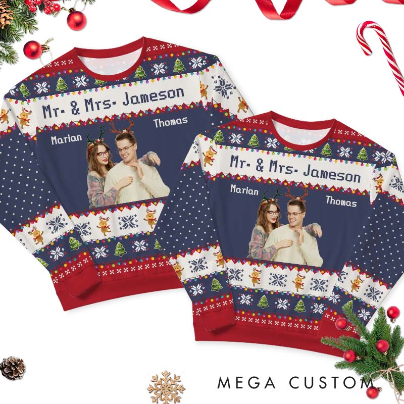 Personalized Couple Christmas Ugly Sweater Husband Wife Couple Edition Ugly Sweater Xmas Gift Sweater with Photo