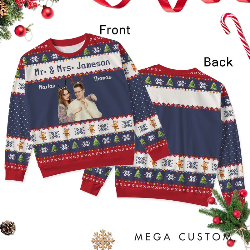 Personalized Couple Christmas Ugly Sweater Husband Wife Couple Edition Ugly Sweater Xmas Gift Sweater with Photo