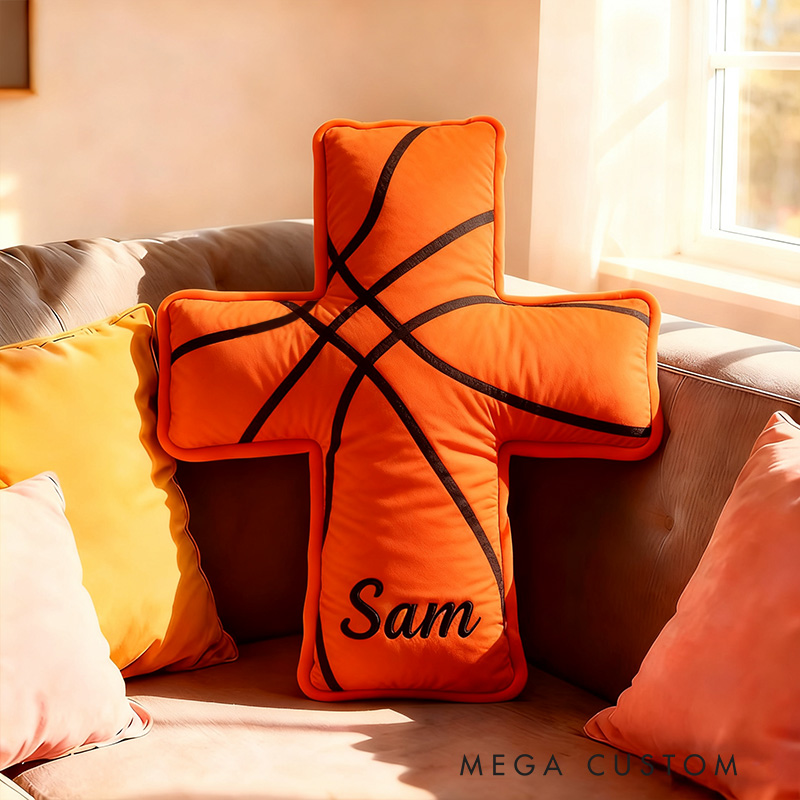 Personalized Basketball Ball Cross Pillow with Custom Home Decor Graphic 3D Print Pillow Christian Sports Gift Religious Gift for Basketball Lover