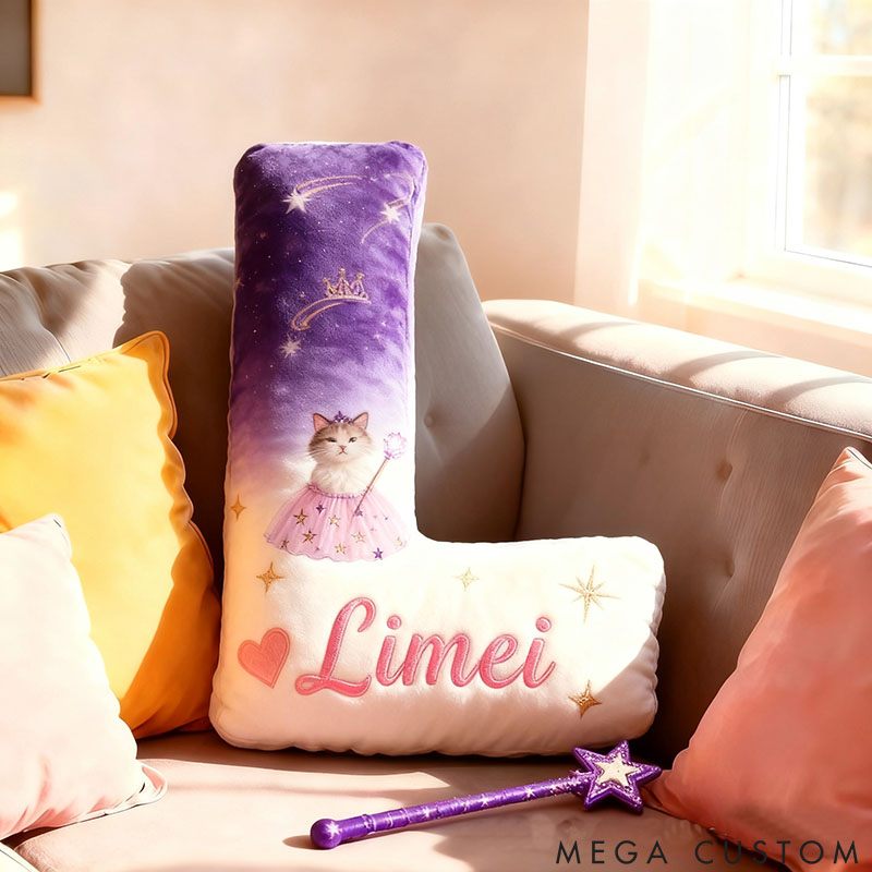 Personalized Cat Lover Princess Letter Pillow with Custom Name Pillow for Kid Graphic 3D Print