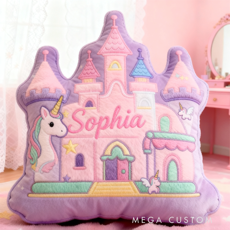 Personalized Cartoon Princess Dream Horse Castle with Name Graphic 3D Print Pillow Christmas Gift for Kids