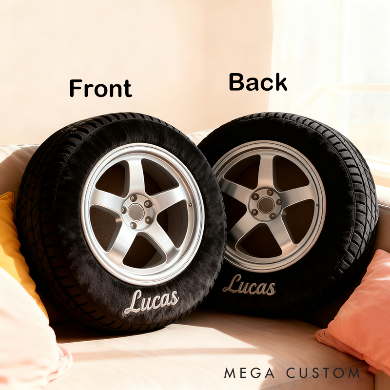 Personalized Racing Tire Throw Pillow Custom Name Graphic 3D Print Design Cushion Gift for Racers and Racing Lovers