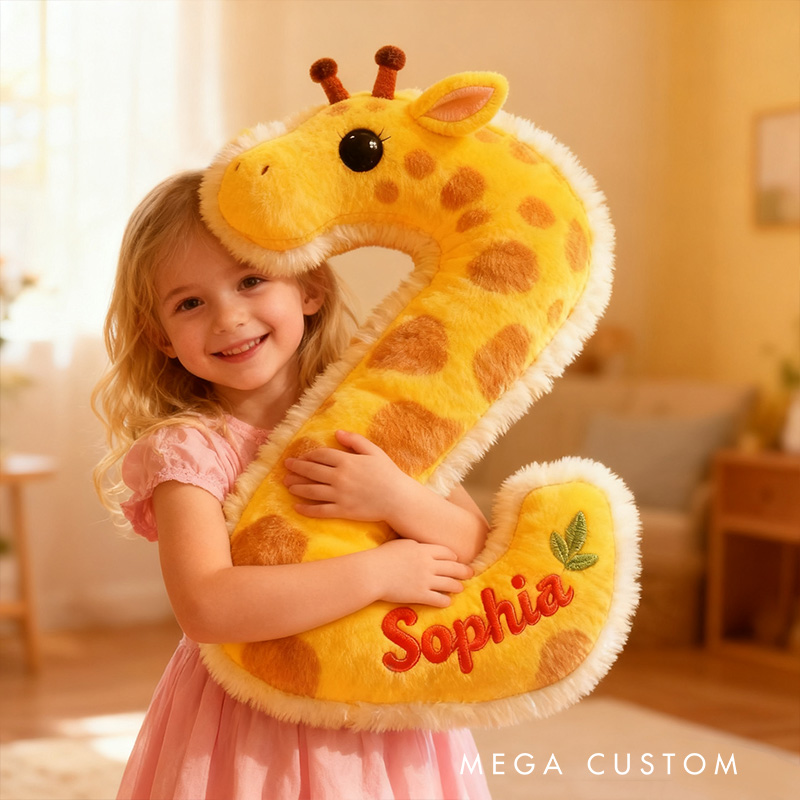 Personalized Giraffe Letter Name Custom Kids Gift Cute Animal Yellow Soft Cozy Decorative Graphic 3D Print Pillows