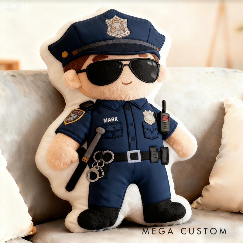 Personalized Cute Policeman Pillow with Custom Name Graphic 3D Print Pillow