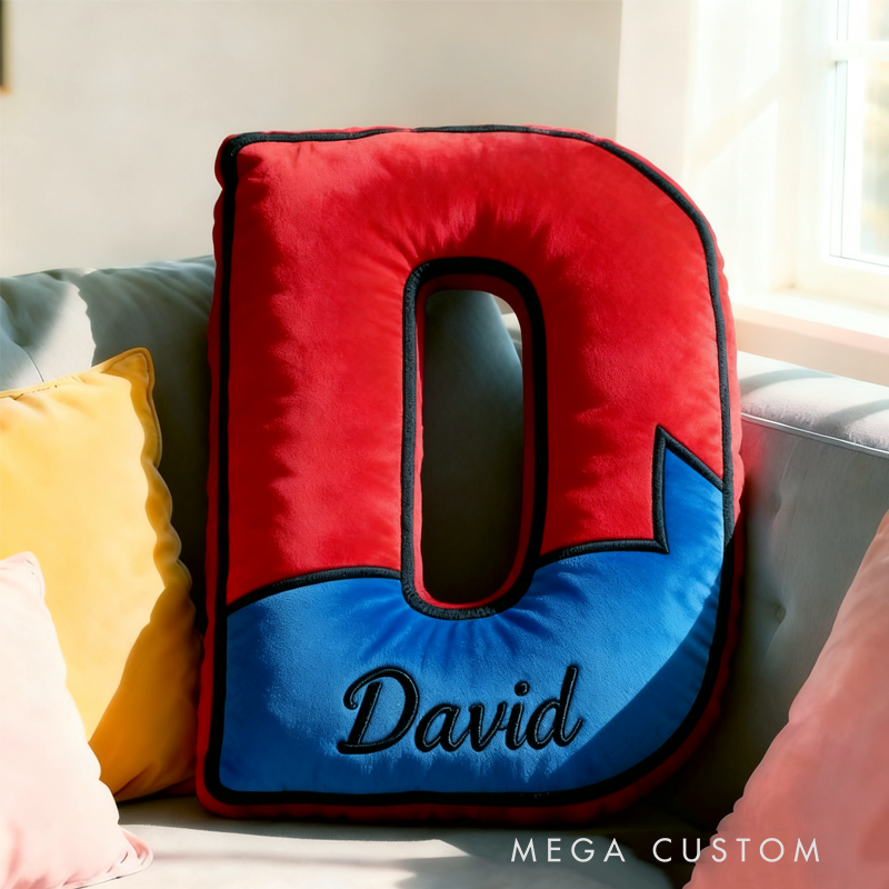 Personalized Cute Red and Blue Spider Web Initial Name Pillow Christmas Gift for Kids Family
