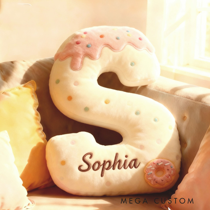 Personalized Donut Letter Pillow Kids with Custom Name Graphic 3D Print Donut Throw Pillow for Kids Baker Baking Lover
