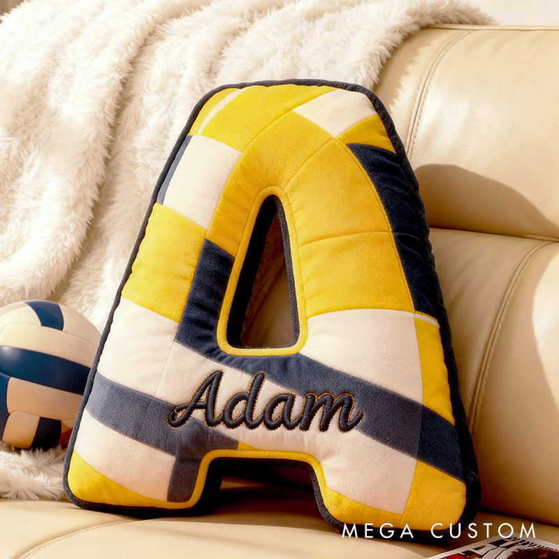 Personalized Volleyball Letter Shaped Pillow with Custom Name and Bold Design for Sports Fans
