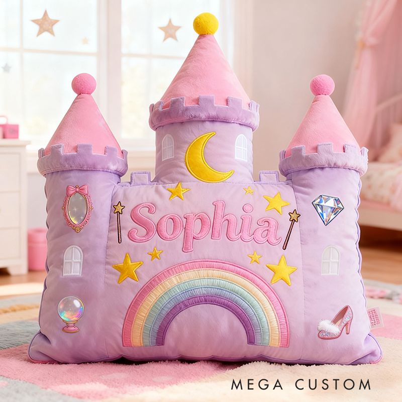 Personalized Castle Pillow with Rainbow Stars and Moon Design for Magical and Cozy Fairy Tale Pillow Custom Pillow Christmas Gift for Kids