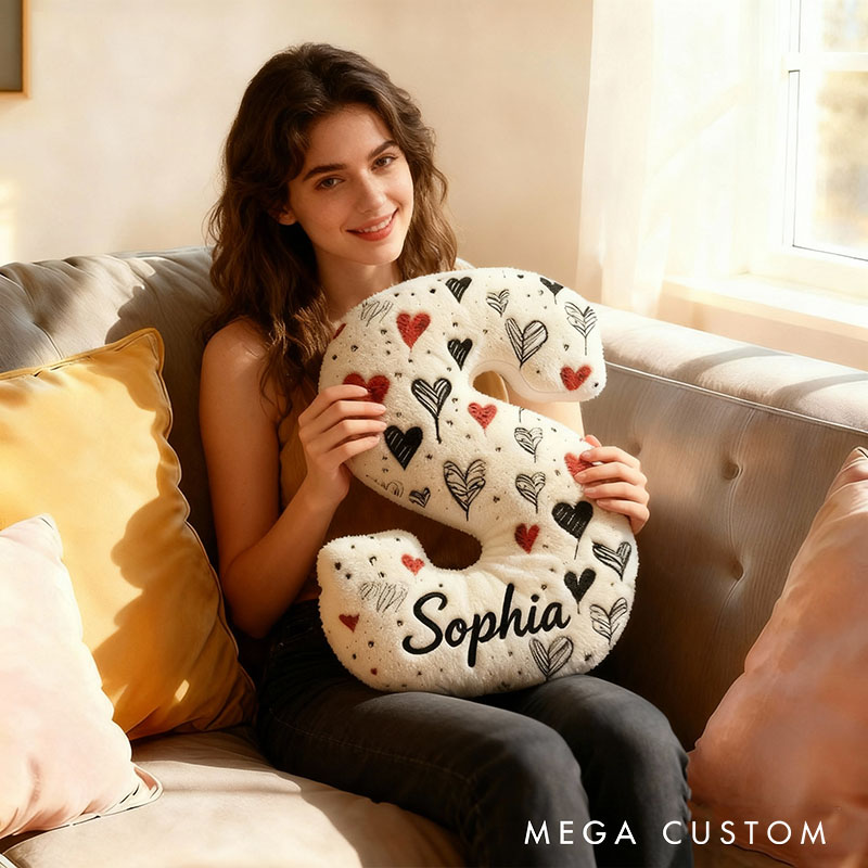 Personalized Girlfriend Letter Pillow Custom Wife Initials Cushion with Name Valentine's Day Pillow for Husband Wife Christmas Gift for Him Her