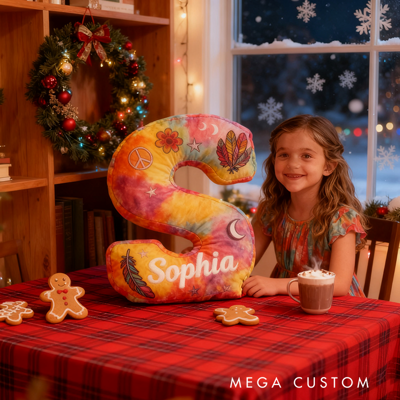 Personalized Colorful 26 Letters Cute Pillow Beautiful Hippie Letter Custom Hippie Pillow Christmas Gift for Kids