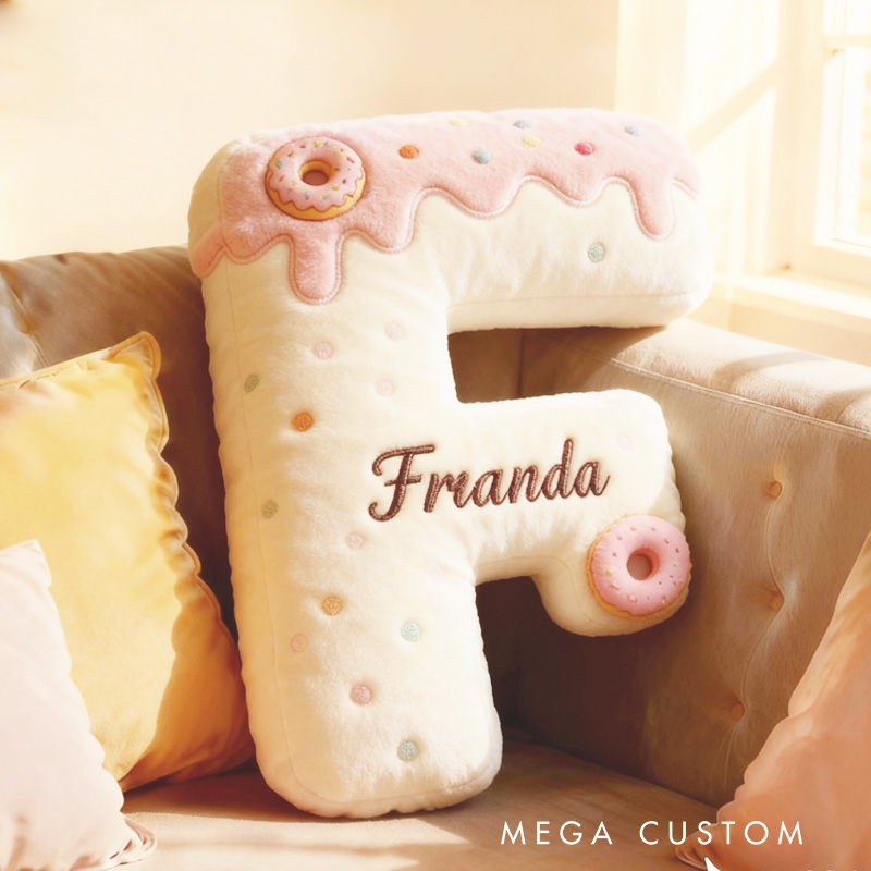Personalized Donut Letter Pillow Kids with Custom Name Graphic 3D Print Donut Throw Pillow for Kids Baker Baking Lover