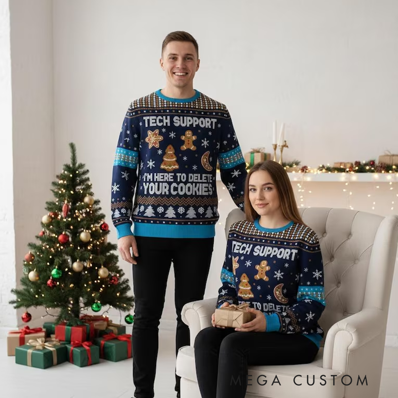 Personalized Tech Support Christmas Ugly Sweater Cookie Delete Holiday Sweater Funny Christmas Sweater for Men and Women Xmas Gift for Geek