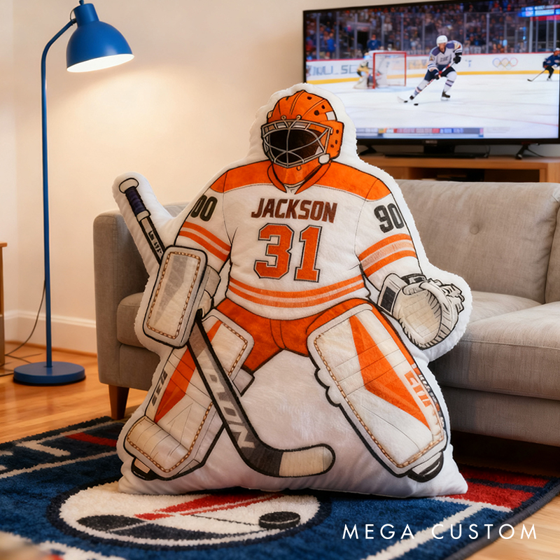 Personalized Ice Hockey Goalie-Shaped Pillow with Custom Name and Number for Ice Hockey Fans