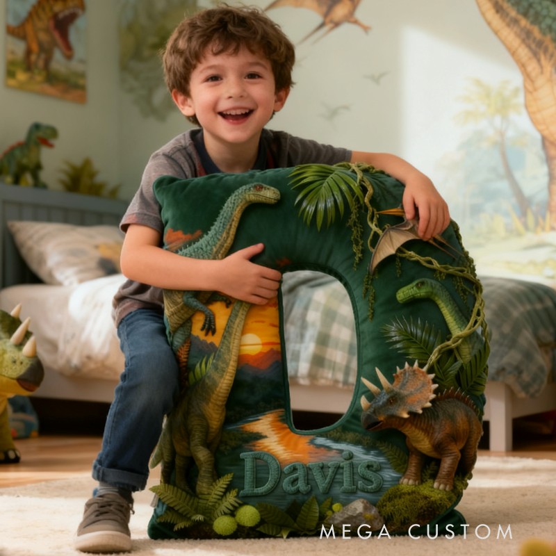 Personalized Dinosaur Forest with Name Graphic 3D Print Pillow Christmas Gift for Kids Birthday Gift