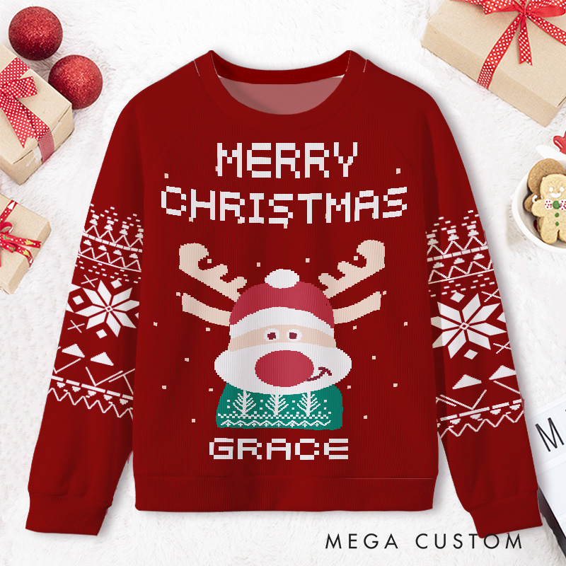Personalized Reindeer Antlers Sweater Kids Ugly Christmas Sweater