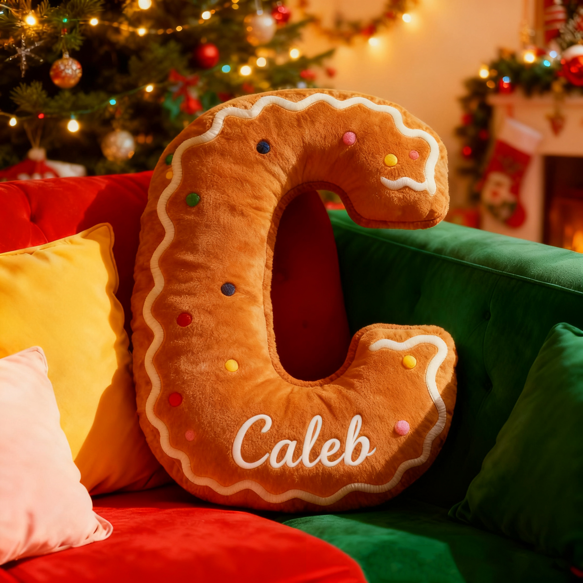 Personalized Gingerbread Alphabet Throw Pillow Graphic 3D Print Baking Cookie Letter Pillow with Name for Kids Christmas Baker Birthday Gift