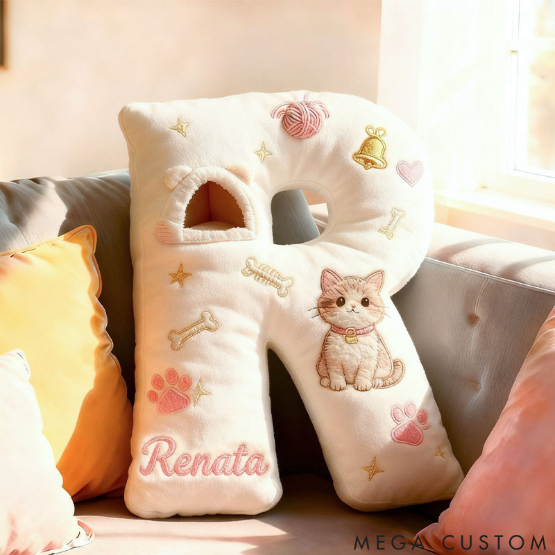 Personalized Cat Lover Cute Letter Pillow with Custom Name Pillow Graphic 3D Print